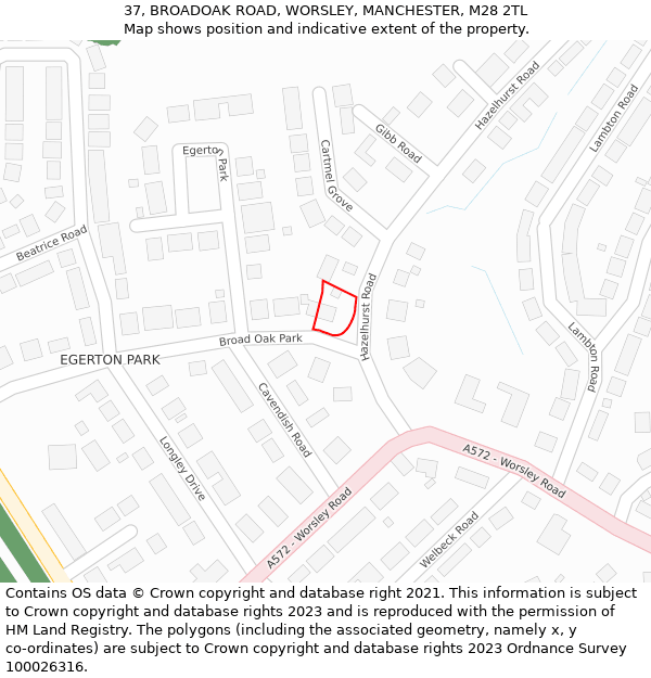 37, BROADOAK ROAD, WORSLEY, MANCHESTER, M28 2TL: Location map and indicative extent of plot