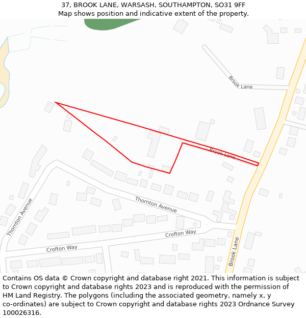 37, BROOK LANE, WARSASH, SOUTHAMPTON, SO31 9FF: Location map and indicative extent of plot