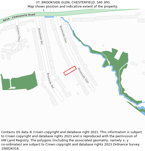 37, BROOKSIDE GLEN, CHESTERFIELD, S40 3PG: Location map and indicative extent of plot