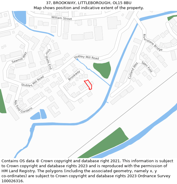 37, BROOKWAY, LITTLEBOROUGH, OL15 8BU: Location map and indicative extent of plot