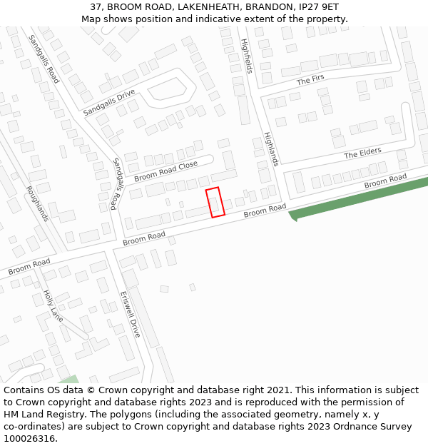 37, BROOM ROAD, LAKENHEATH, BRANDON, IP27 9ET: Location map and indicative extent of plot