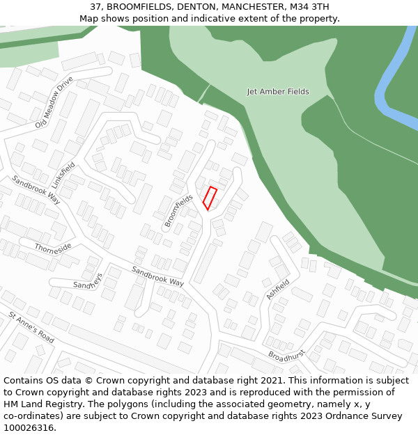 37, BROOMFIELDS, DENTON, MANCHESTER, M34 3TH: Location map and indicative extent of plot