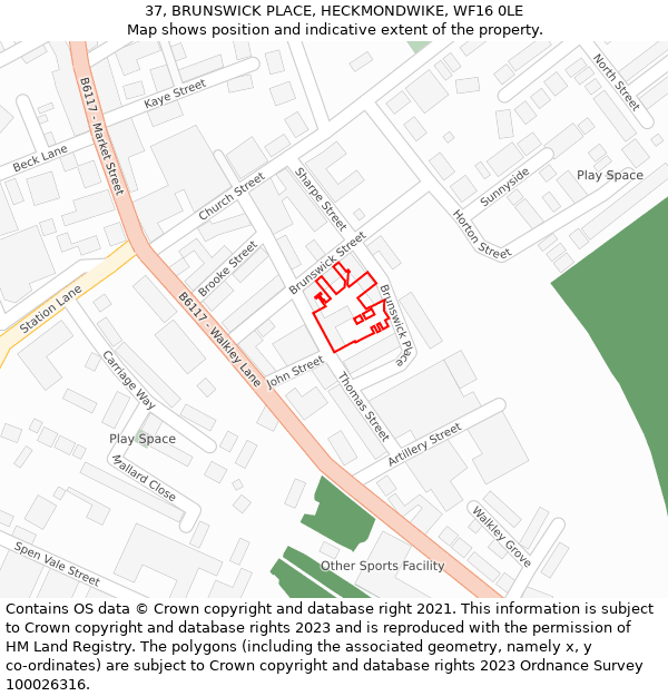 37, BRUNSWICK PLACE, HECKMONDWIKE, WF16 0LE: Location map and indicative extent of plot