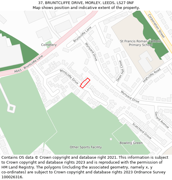 37, BRUNTCLIFFE DRIVE, MORLEY, LEEDS, LS27 0NF: Location map and indicative extent of plot