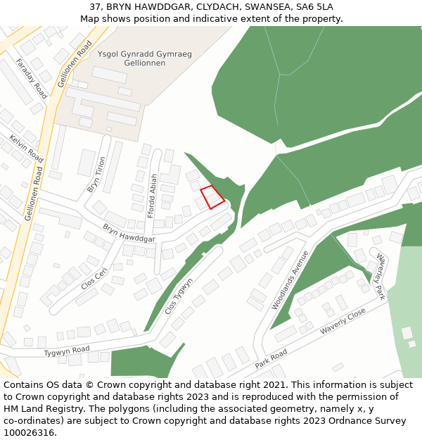 37, BRYN HAWDDGAR, CLYDACH, SWANSEA, SA6 5LA: Location map and indicative extent of plot