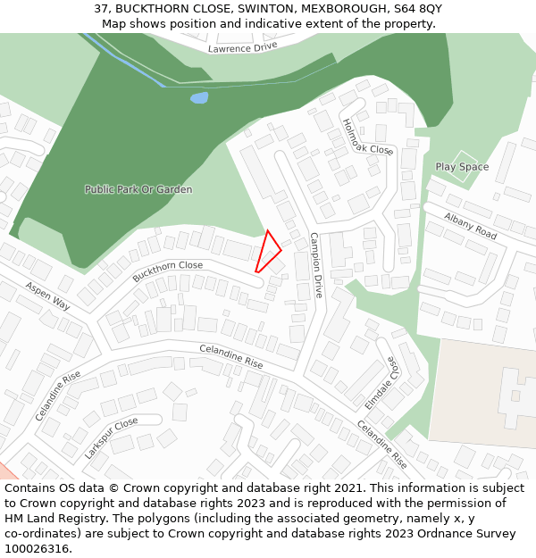 37, BUCKTHORN CLOSE, SWINTON, MEXBOROUGH, S64 8QY: Location map and indicative extent of plot