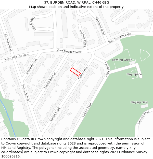 37, BURDEN ROAD, WIRRAL, CH46 6BG: Location map and indicative extent of plot