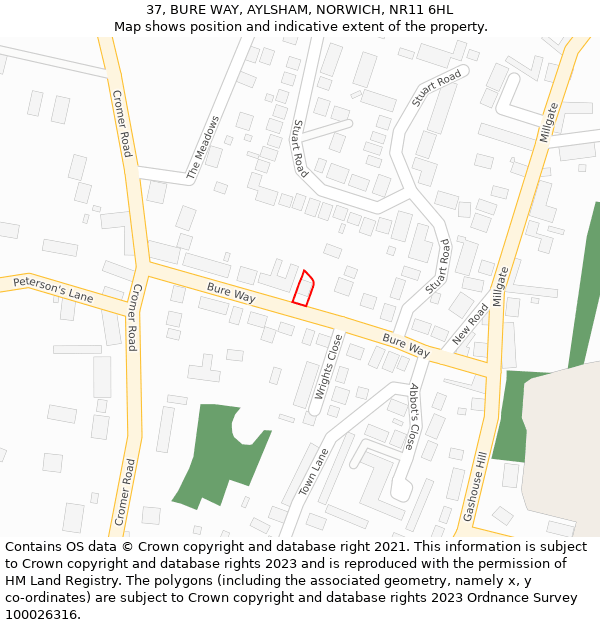 37, BURE WAY, AYLSHAM, NORWICH, NR11 6HL: Location map and indicative extent of plot