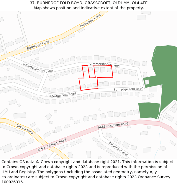 37, BURNEDGE FOLD ROAD, GRASSCROFT, OLDHAM, OL4 4EE: Location map and indicative extent of plot