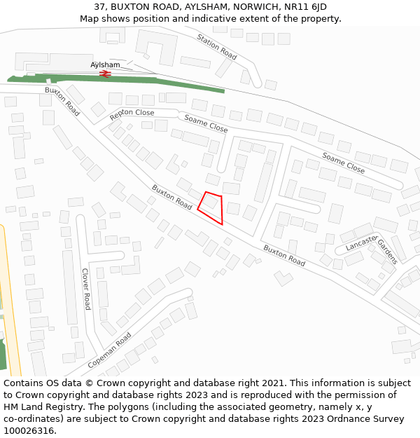 37, BUXTON ROAD, AYLSHAM, NORWICH, NR11 6JD: Location map and indicative extent of plot