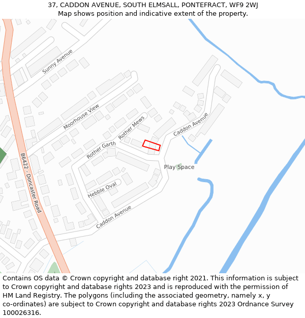 37, CADDON AVENUE, SOUTH ELMSALL, PONTEFRACT, WF9 2WJ: Location map and indicative extent of plot