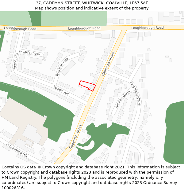 37, CADEMAN STREET, WHITWICK, COALVILLE, LE67 5AE: Location map and indicative extent of plot