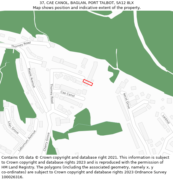37, CAE CANOL, BAGLAN, PORT TALBOT, SA12 8LX: Location map and indicative extent of plot