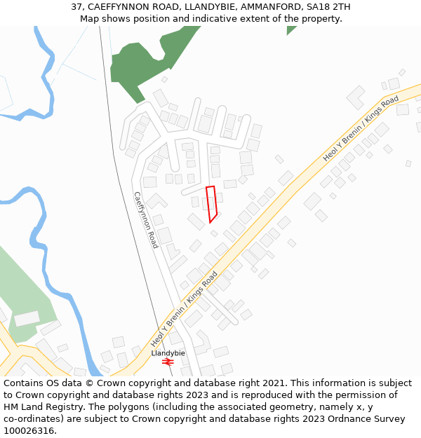 37, CAEFFYNNON ROAD, LLANDYBIE, AMMANFORD, SA18 2TH: Location map and indicative extent of plot