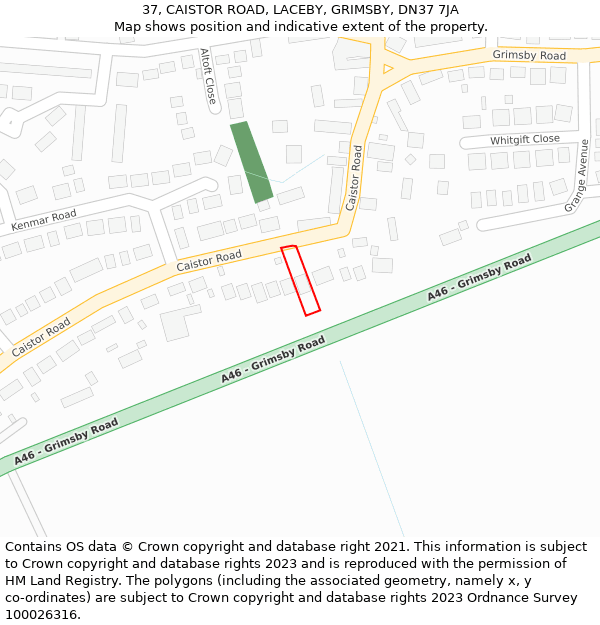 37, CAISTOR ROAD, LACEBY, GRIMSBY, DN37 7JA: Location map and indicative extent of plot