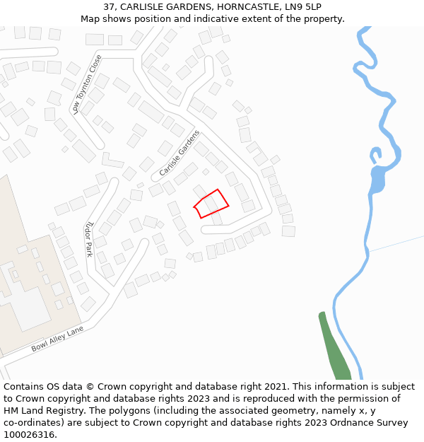 37, CARLISLE GARDENS, HORNCASTLE, LN9 5LP: Location map and indicative extent of plot