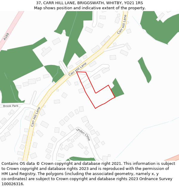 37, CARR HILL LANE, BRIGGSWATH, WHITBY, YO21 1RS: Location map and indicative extent of plot