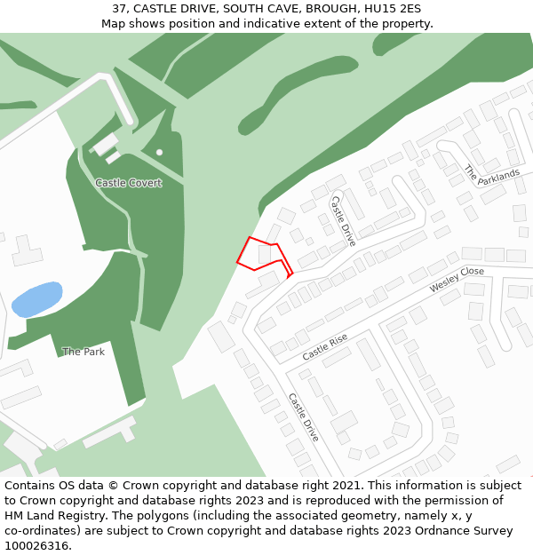 37, CASTLE DRIVE, SOUTH CAVE, BROUGH, HU15 2ES: Location map and indicative extent of plot