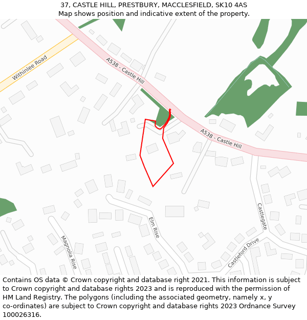 37, CASTLE HILL, PRESTBURY, MACCLESFIELD, SK10 4AS: Location map and indicative extent of plot