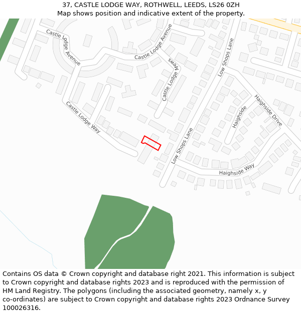 37, CASTLE LODGE WAY, ROTHWELL, LEEDS, LS26 0ZH: Location map and indicative extent of plot