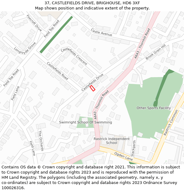 37, CASTLEFIELDS DRIVE, BRIGHOUSE, HD6 3XF: Location map and indicative extent of plot