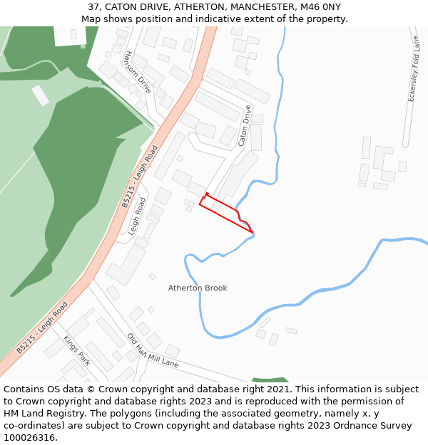 37, CATON DRIVE, ATHERTON, MANCHESTER, M46 0NY: Location map and indicative extent of plot
