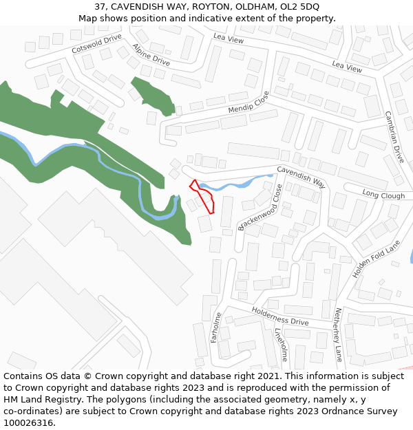 37, CAVENDISH WAY, ROYTON, OLDHAM, OL2 5DQ: Location map and indicative extent of plot