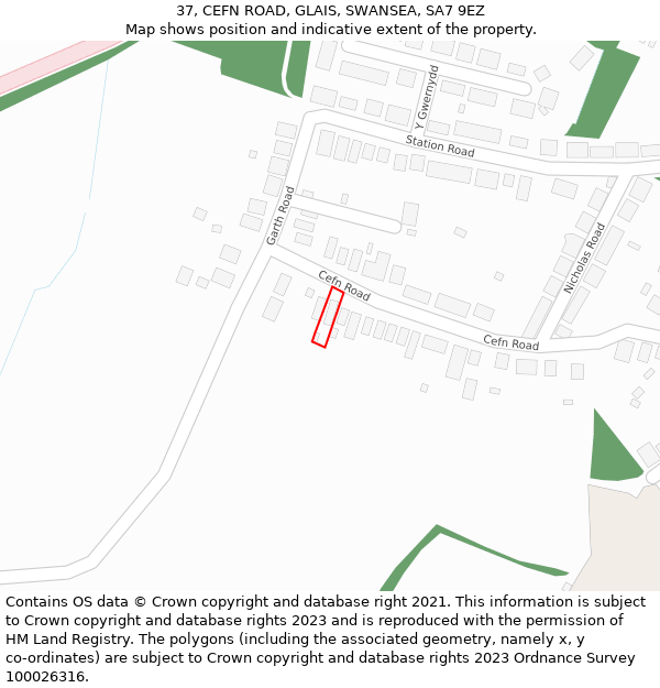 37, CEFN ROAD, GLAIS, SWANSEA, SA7 9EZ: Location map and indicative extent of plot
