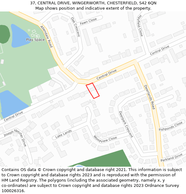 37, CENTRAL DRIVE, WINGERWORTH, CHESTERFIELD, S42 6QN: Location map and indicative extent of plot