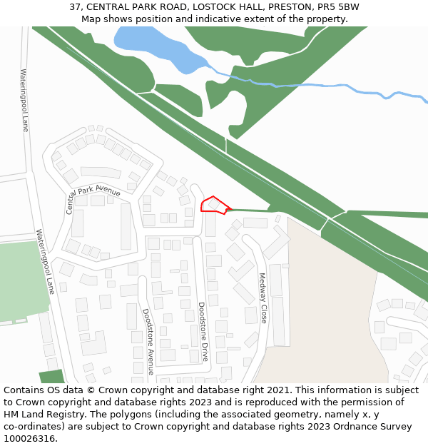 37, CENTRAL PARK ROAD, LOSTOCK HALL, PRESTON, PR5 5BW: Location map and indicative extent of plot