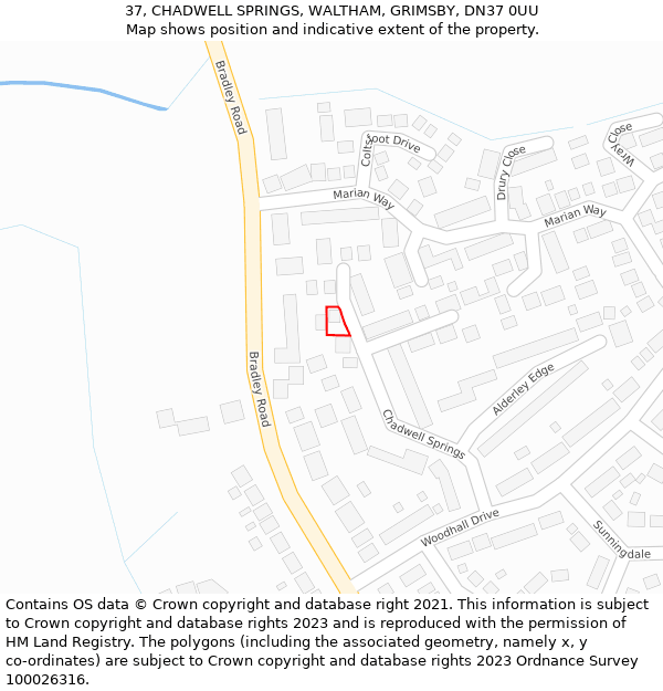 37, CHADWELL SPRINGS, WALTHAM, GRIMSBY, DN37 0UU: Location map and indicative extent of plot