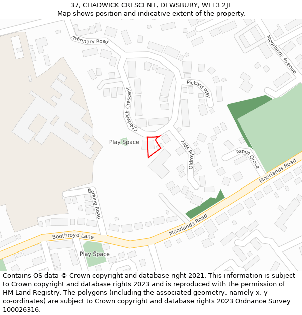 37, CHADWICK CRESCENT, DEWSBURY, WF13 2JF: Location map and indicative extent of plot
