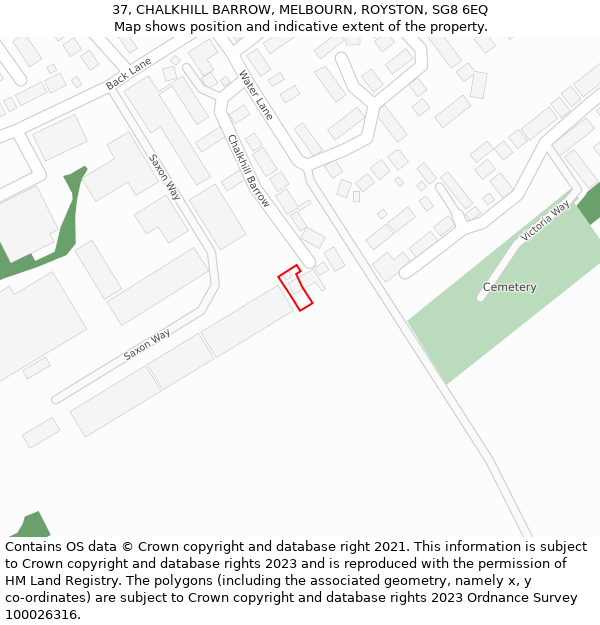 37, CHALKHILL BARROW, MELBOURN, ROYSTON, SG8 6EQ: Location map and indicative extent of plot