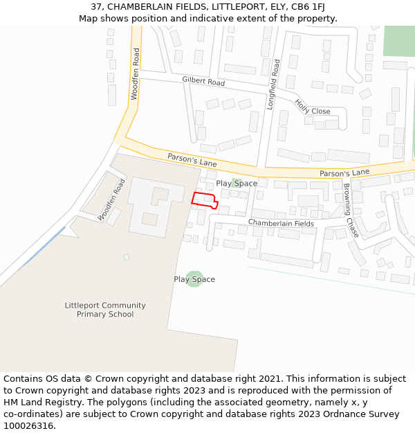 37, CHAMBERLAIN FIELDS, LITTLEPORT, ELY, CB6 1FJ: Location map and indicative extent of plot