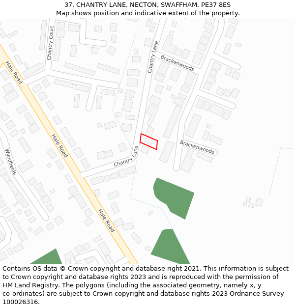 37, CHANTRY LANE, NECTON, SWAFFHAM, PE37 8ES: Location map and indicative extent of plot