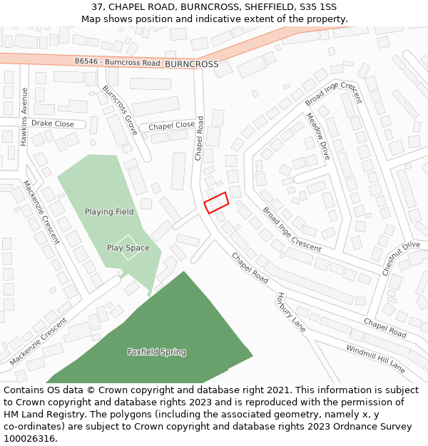 37, CHAPEL ROAD, BURNCROSS, SHEFFIELD, S35 1SS: Location map and indicative extent of plot