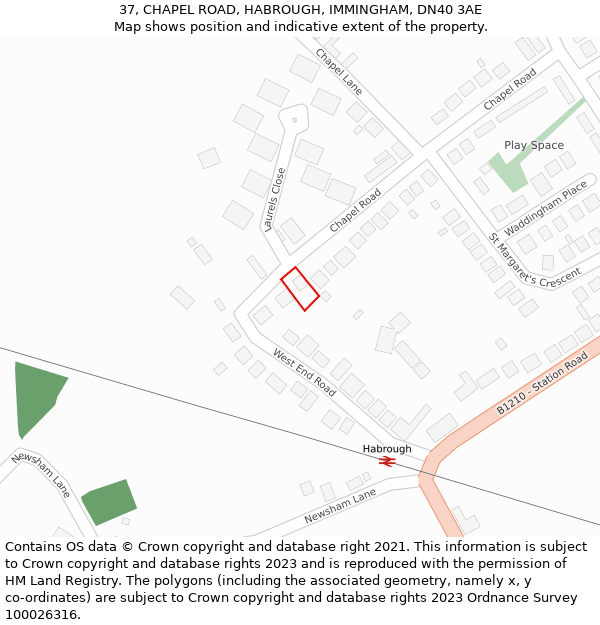 37, CHAPEL ROAD, HABROUGH, IMMINGHAM, DN40 3AE: Location map and indicative extent of plot