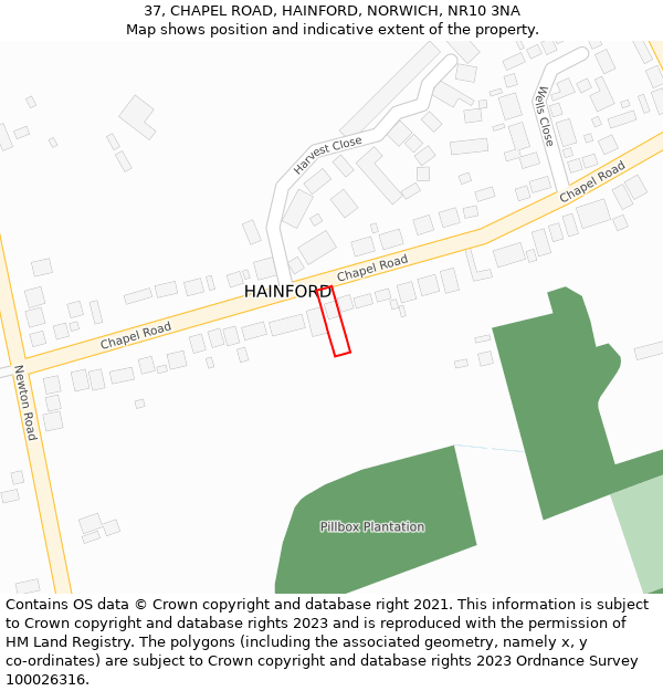 37, CHAPEL ROAD, HAINFORD, NORWICH, NR10 3NA: Location map and indicative extent of plot