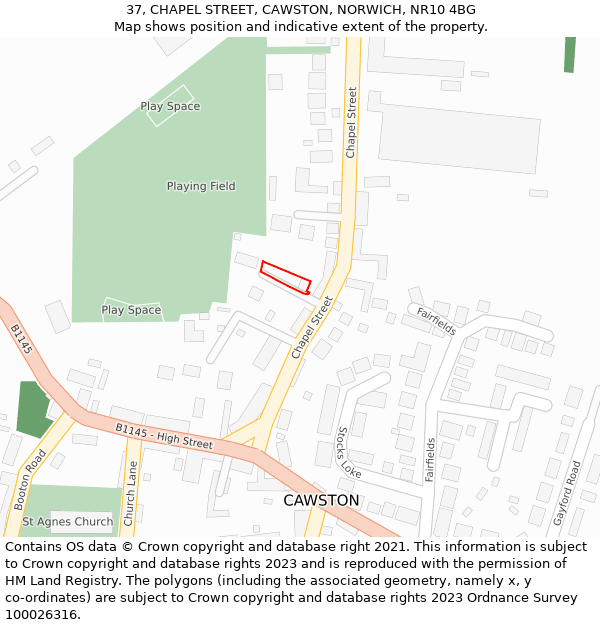 37, CHAPEL STREET, CAWSTON, NORWICH, NR10 4BG: Location map and indicative extent of plot