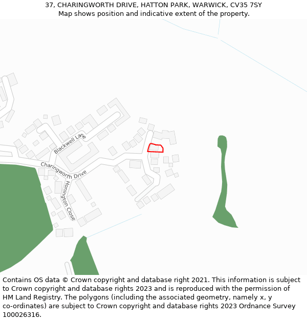 37, CHARINGWORTH DRIVE, HATTON PARK, WARWICK, CV35 7SY: Location map and indicative extent of plot