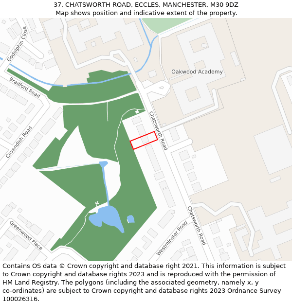 37, CHATSWORTH ROAD, ECCLES, MANCHESTER, M30 9DZ: Location map and indicative extent of plot