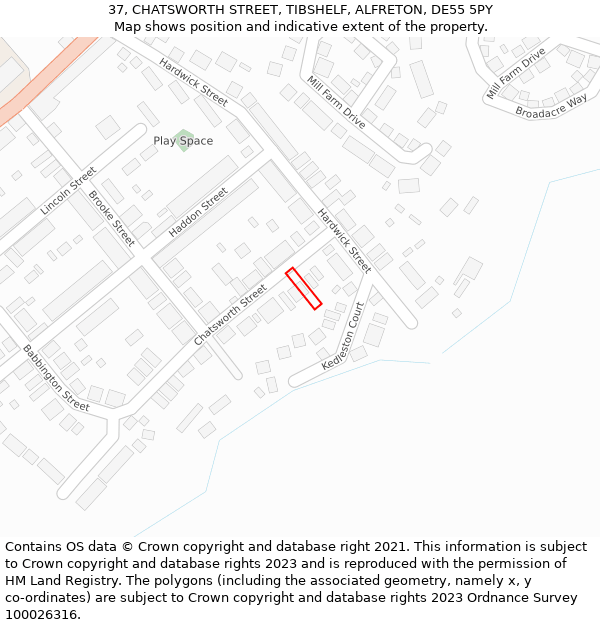 37, CHATSWORTH STREET, TIBSHELF, ALFRETON, DE55 5PY: Location map and indicative extent of plot