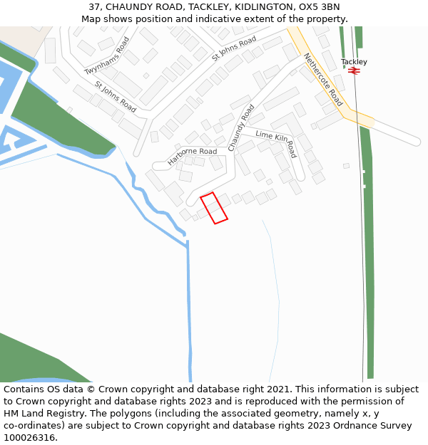 37, CHAUNDY ROAD, TACKLEY, KIDLINGTON, OX5 3BN: Location map and indicative extent of plot