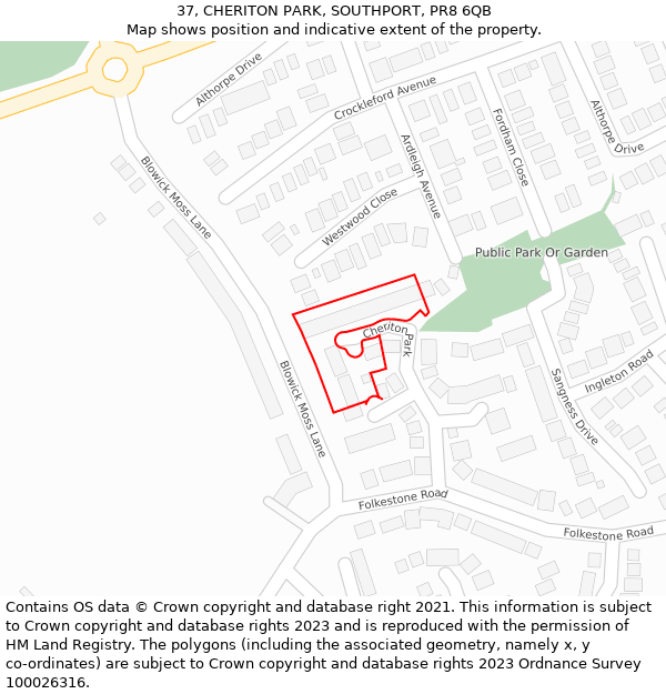 37, CHERITON PARK, SOUTHPORT, PR8 6QB: Location map and indicative extent of plot