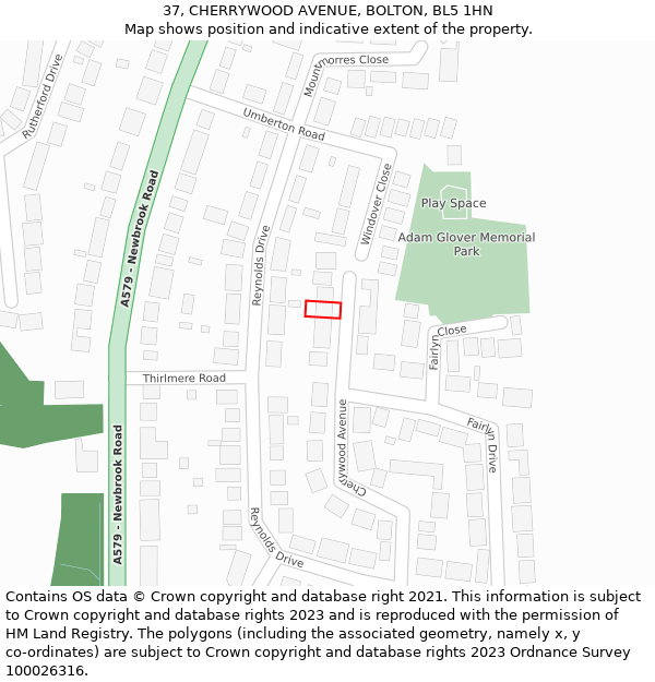37, CHERRYWOOD AVENUE, BOLTON, BL5 1HN: Location map and indicative extent of plot