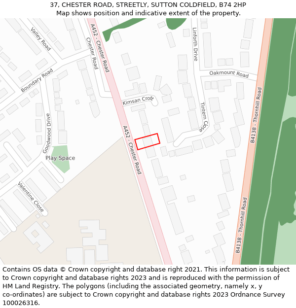 37, CHESTER ROAD, STREETLY, SUTTON COLDFIELD, B74 2HP: Location map and indicative extent of plot