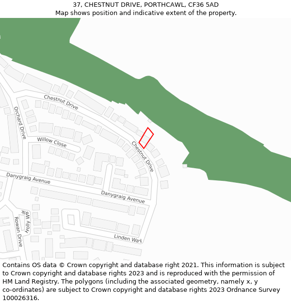 37, CHESTNUT DRIVE, PORTHCAWL, CF36 5AD: Location map and indicative extent of plot