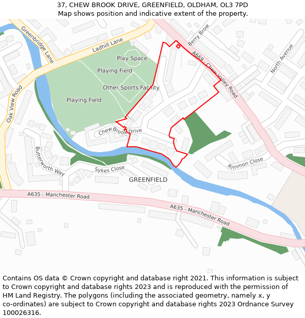 37, CHEW BROOK DRIVE, GREENFIELD, OLDHAM, OL3 7PD: Location map and indicative extent of plot