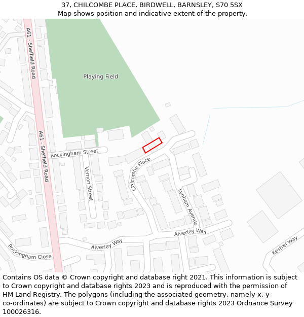 37, CHILCOMBE PLACE, BIRDWELL, BARNSLEY, S70 5SX: Location map and indicative extent of plot