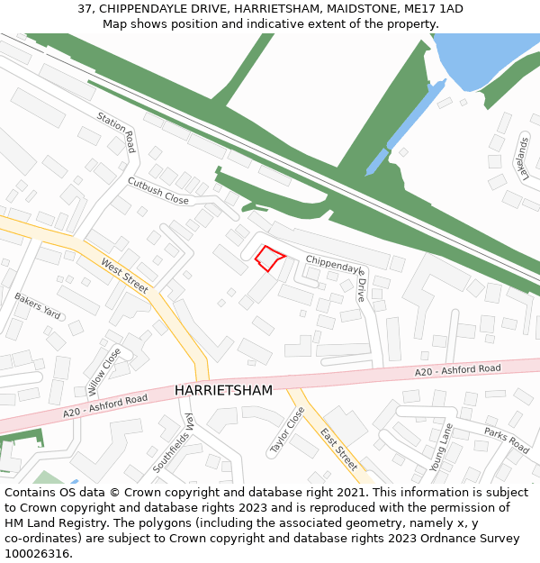 37, CHIPPENDAYLE DRIVE, HARRIETSHAM, MAIDSTONE, ME17 1AD: Location map and indicative extent of plot